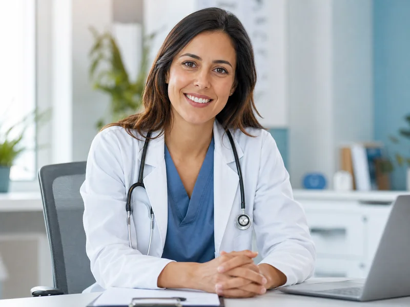 Licensed provider at a clinic desk