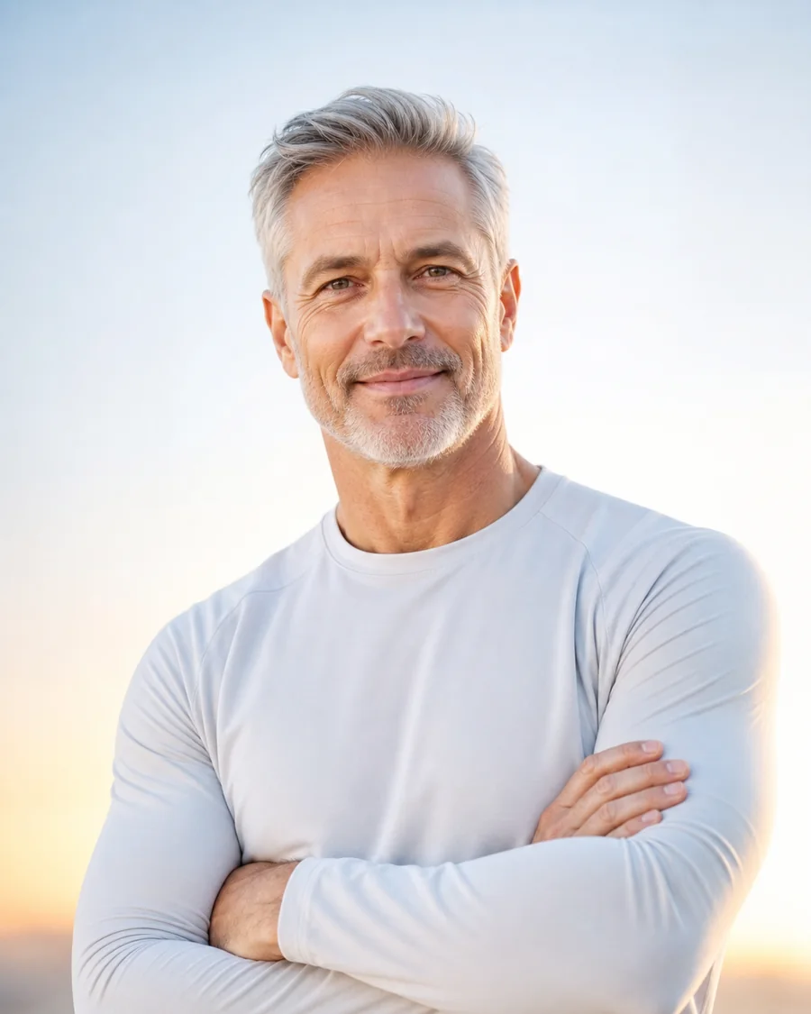 Fit man outdoors at sunrise